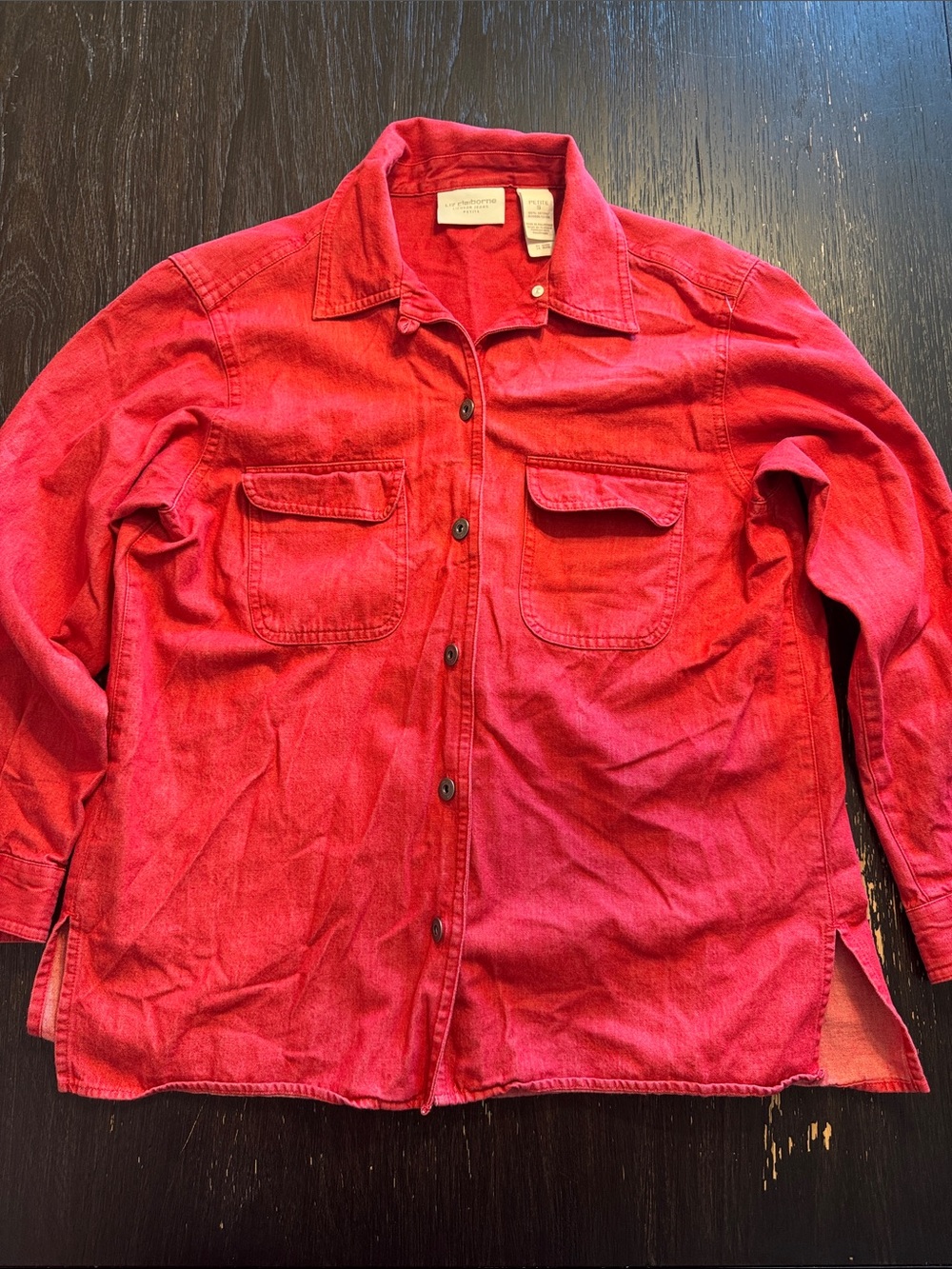 Vintage Liz Claiborne Red Button-Front Utility Shirt 100% Cotton